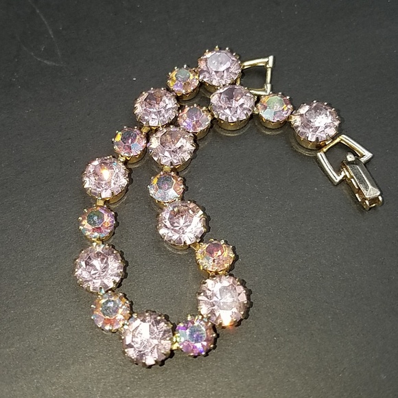 Vintage Jewelry - Vintage Weiss Lavender Pink Rhinestone Bracelet